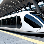 A futuristic Hyperloop station in a bustling Pakistani city, with sleek pods departing. People from all walks of life are entering and exiting, reflecting a diverse and modern society. The background features iconic Pakistani landmarks blended with futuristic architecture. "Safe for work," "appropriate content," "fully clothed," "professional," "family-friendly," "perfect anatomy," "natural proportions," "high quality."