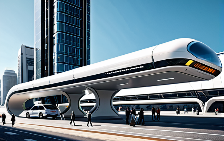 Prompt 1: A futuristic cityscape with a Hyperloop station, showcasing sleek, modern architecture, fully clothed pedestrians in professional attire, safe for work, appropriate content, perfect anatomy, natural proportions, professional, high-quality rendering.