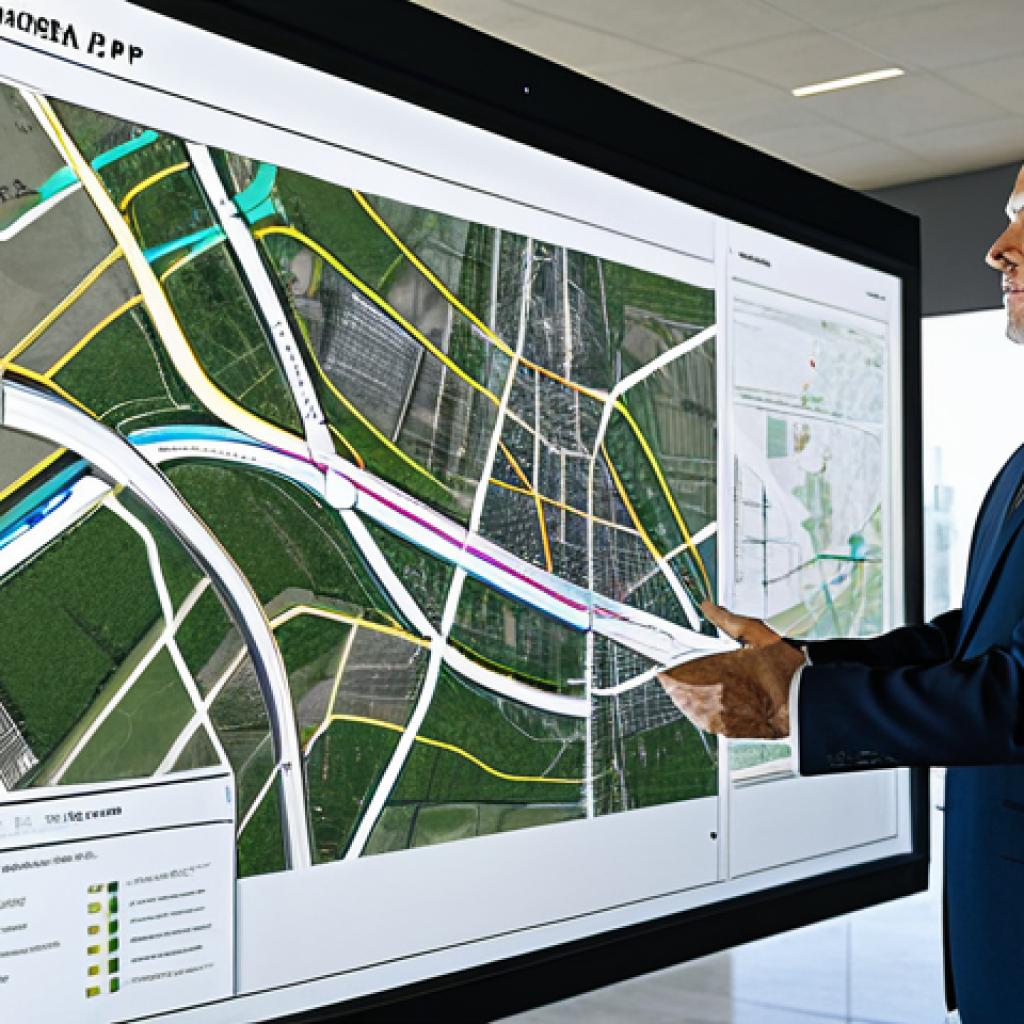 "A local government official, fully clothed in professional attire, reviewing hyperloop construction plans on a large screen displaying city maps, safe for work, appropriate content, professional, perfect anatomy, natural proportions, modern infrastructure in the background."