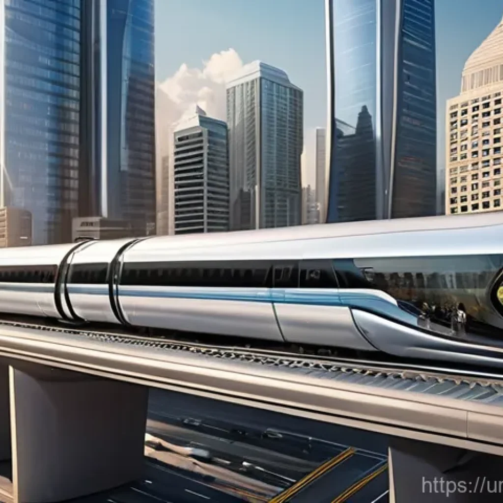 하이퍼루프 교통의 글로벌 도입 전망 - A breathtaking, futuristic interior of a Hyperloop pod. Passengers, including a diverse family (pare...