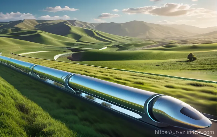 하이퍼루프 교통의 글로벌 도입 전망 - A breathtaking, futuristic interior of a Hyperloop pod. Passengers, including a diverse family (pare...