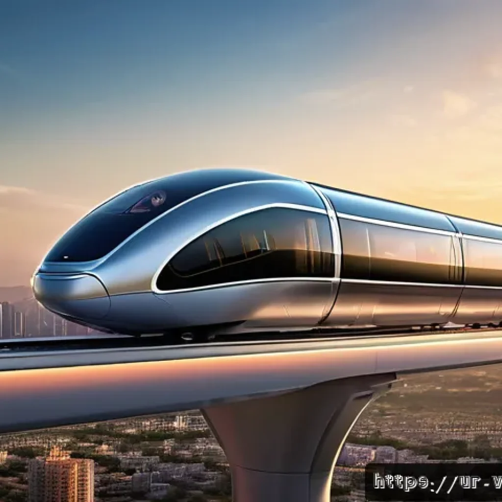 하이퍼루프와 여행 경험의 변화 - A futuristic Hyperloop transportation pod speeding through a sleek, elevated tube above a modern Pak...