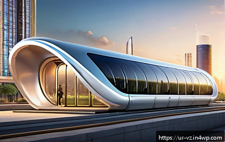 하이퍼루프 기술의 발전 방향과 미래 - A futuristic hyperloop station in a bustling Pakistani cityscape at sunset, featuring sleek solar pa...