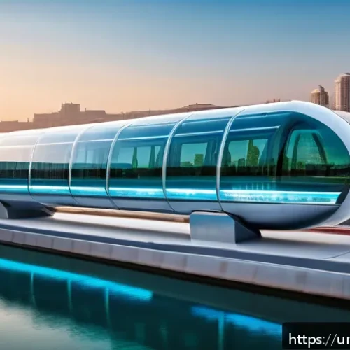 하이퍼루프를 통한 도시 간 이동의 변화 - A futuristic hyperloop pod traveling at high speed inside a sleek, transparent vacuum tube cutting t...